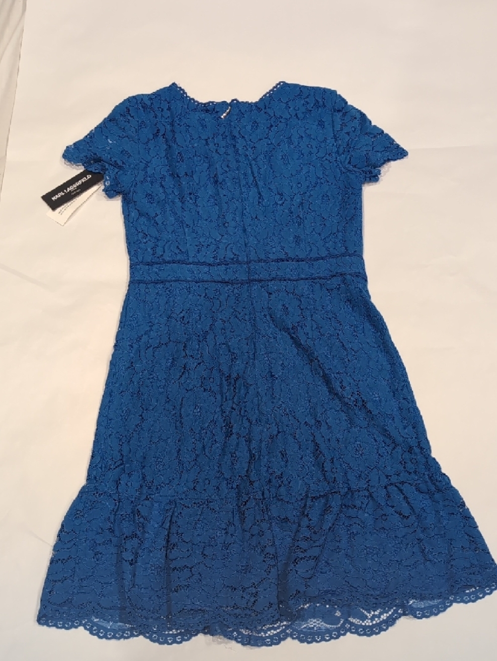 Karl Lagerfeld Women's Cobalt Blue Lace V-Neck Dress - 10 - Picture 8 of 12